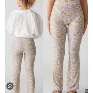 NWT Urban Outfitters UO Alia Plisse Paisley Semi-Sheer Flare Pant Size S